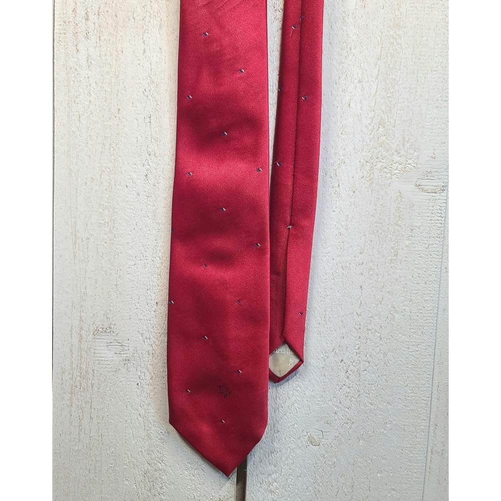 Old Money Christian Dior Vintage Red Silk Blend Tie Italian Fabric USA Made